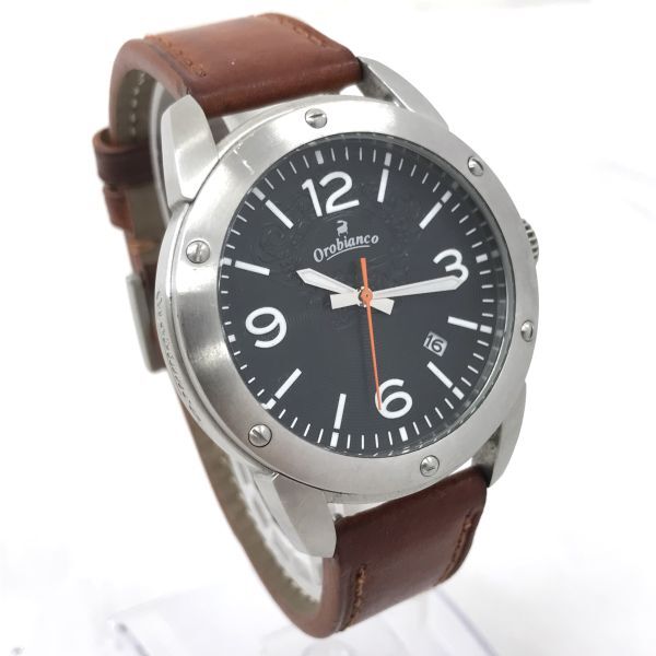 OROBIANCO オロビアンコ 腕時計 OR-0042N クオーツ ブラック ブラウン レザー コレクション 新品替えベルト付 箱付 電池交換済 動作確認済の画像3