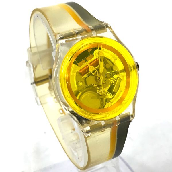 Swatch Swatch MOONSTRUCK wristwatch SKK115 quarts collection stylish yellow pretty piece .. skeleton battery replaced operation verification settled 