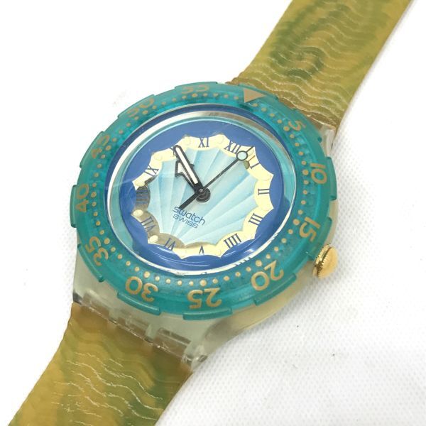 Swatch Swatch SCUBA200 скуба наручные часы кварц коллекция шт .. зеленый желтый каркас модный батарейка заменен работа OK
