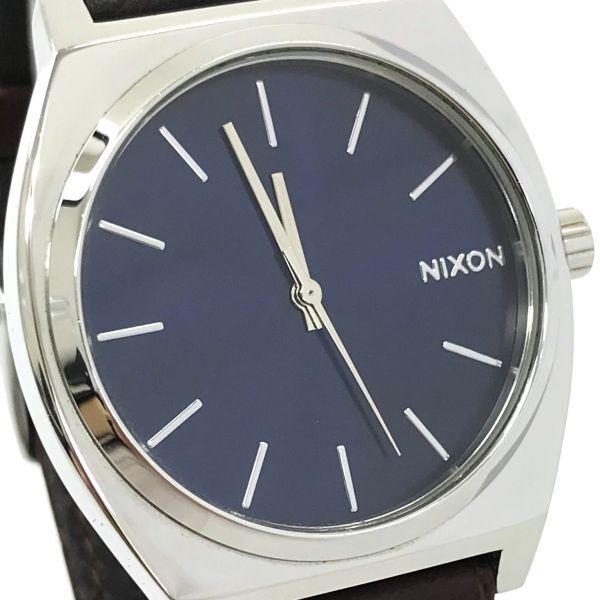 NIXON ニクソン THE TIME TELLER タイムテラー 腕時計 クオーツ アナログ ラウンド ネイビー ブラウン 箱付き 電池交換済み 動作確認済みの画像1