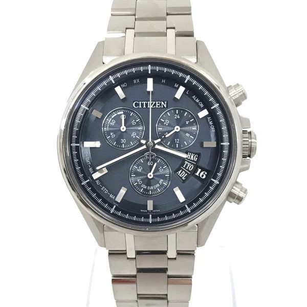 美品 CITIZEN シチズン Eco-Drive エコドライブ 腕時計 BY0140-57L 電波ソーラー ラウンド ブルー クロノグラフ TITANIUM 動作確認済みの画像2