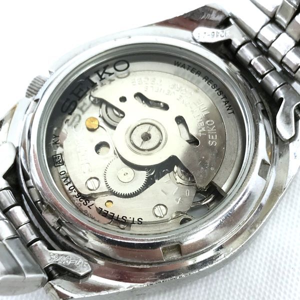 SEIKO セイコー 5 ファイブ 腕時計 SNK357K1 自動巻き 機械式 オートマティック カレンダー シルバー ネイビー コレクション 21石 メンズの画像6