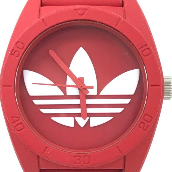 美品 adidas アディダス 腕時計 ADH6168 クオーツ アナログ ラウンド レッド シリコン コレクション ウォッチ 電池交換済み 動作確認済みの画像1