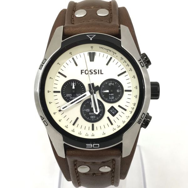  beautiful goods FOSSIL Fossil COACHMAN Coach man wristwatch CH2890 quarts round chronograph leather collection battery replaced operation OK