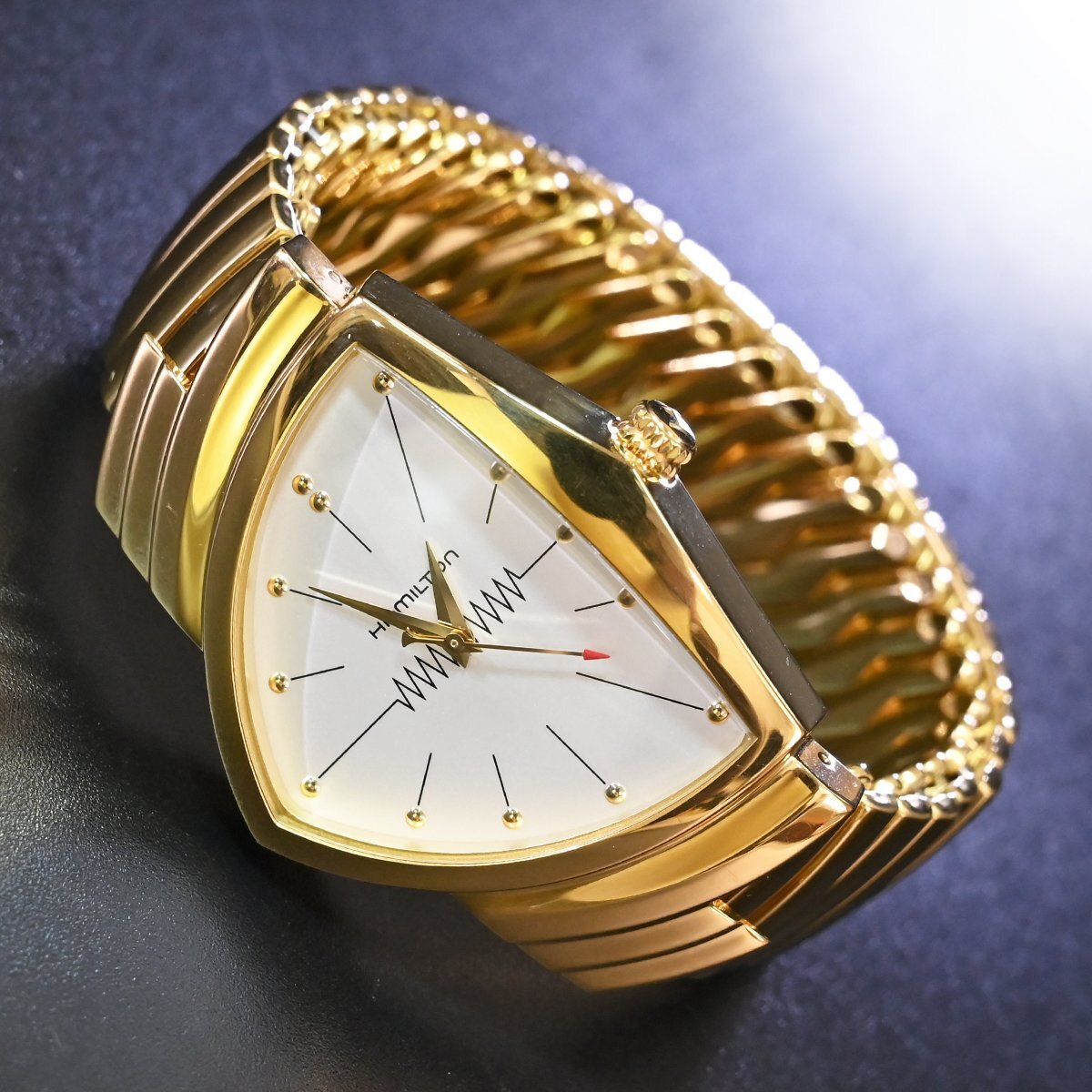 本物 超美品 ハミルトン 極希少 蛇腹フレックスブレス 60周年記念モデル ベンチュラ ゴールドケース メンズウォッチ 男性用腕時計 VENTURAの画像3