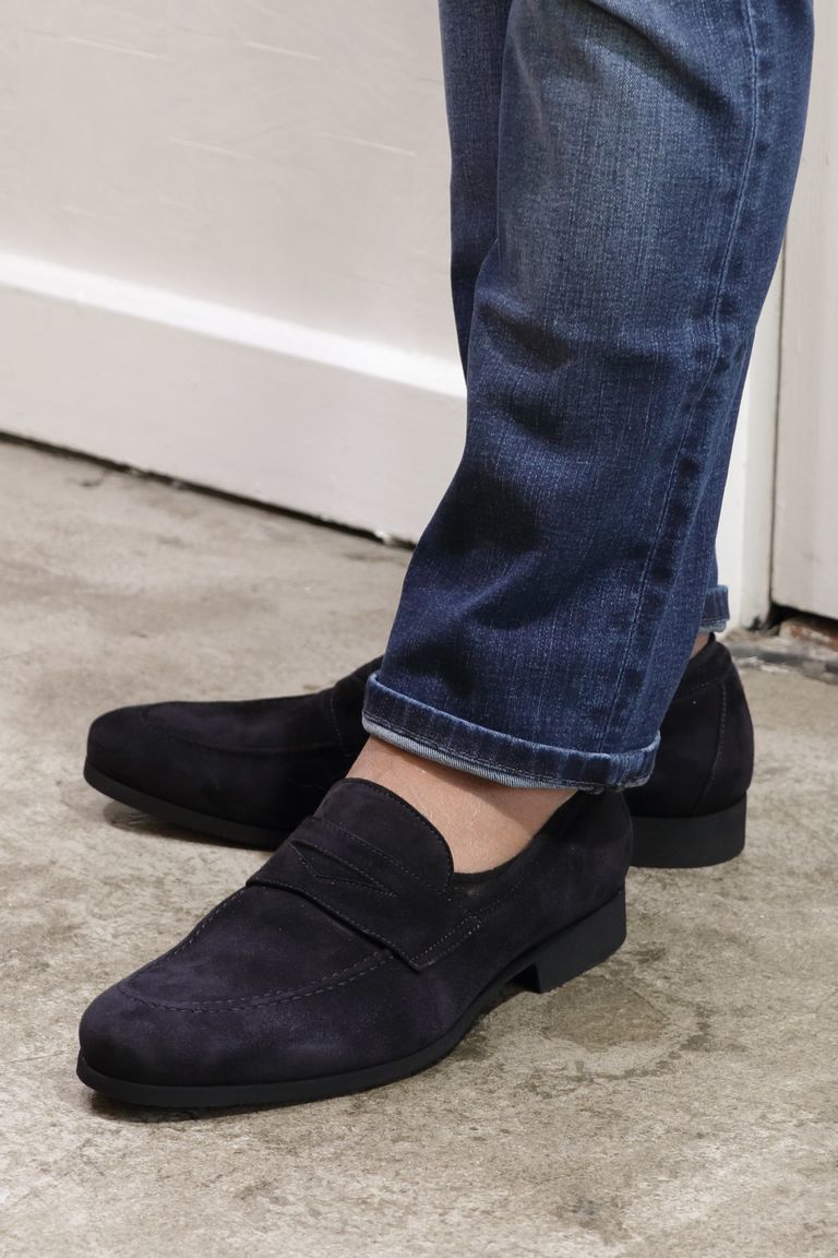  очень красивый товар Ferrante/fe Ran teELEGANT/ elegant замша туфли без застежки темно-синий размер 5(24.0-24.5cm соответствует )