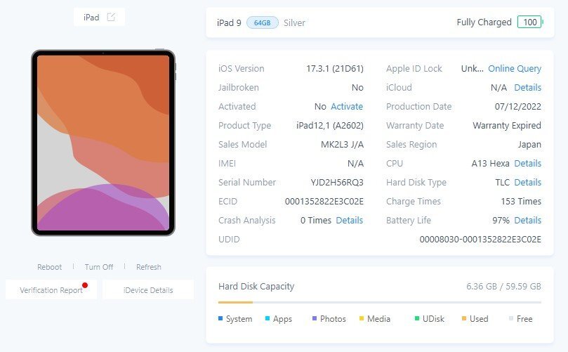 訳アリ iPad 10.2インチ 第9世代 Wi-Fi 64GB 2021年秋モデル MK2L3J/A [シルバー] バッテリー最大容量97％の画像10