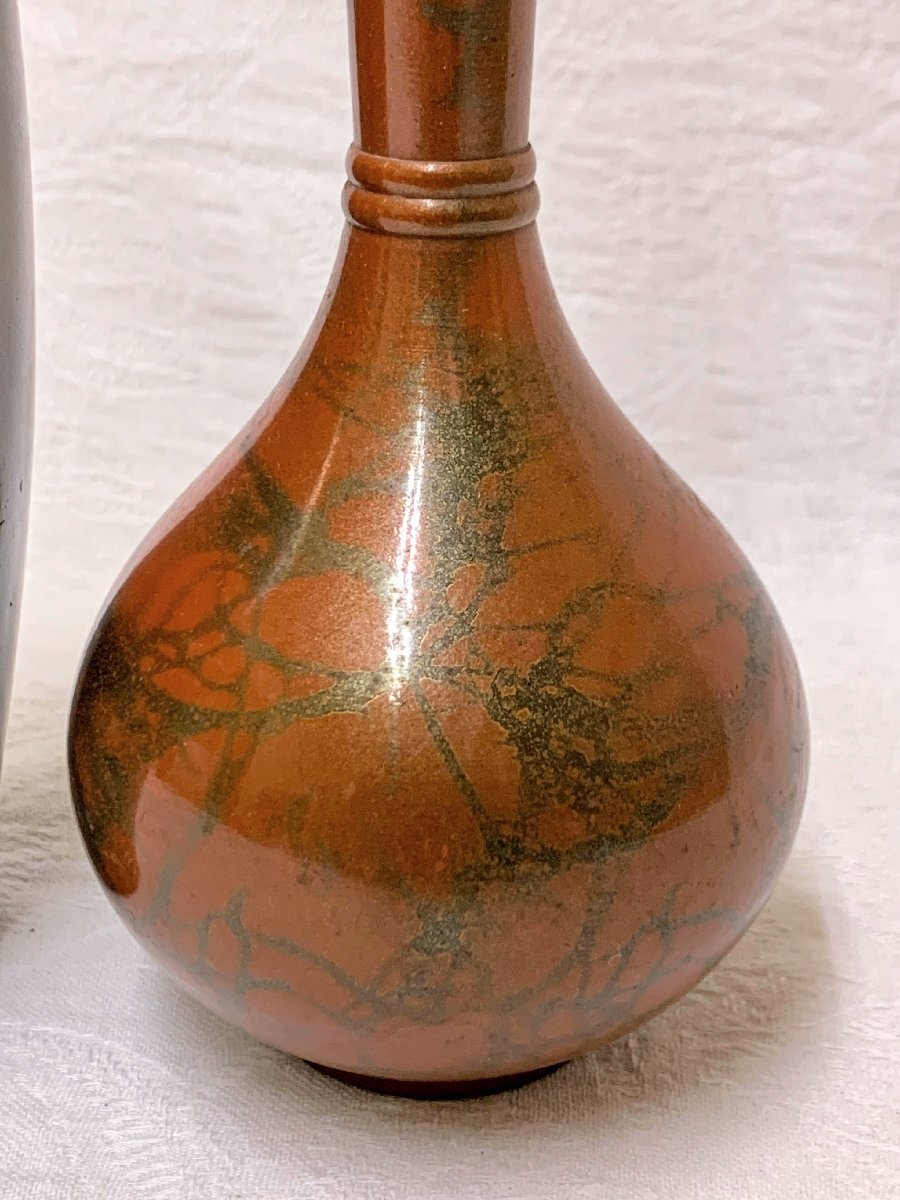 13942/金属製 花器 花瓶 花入 一輪挿し ２点 象嵌 銅花器 フラワーベースの画像2