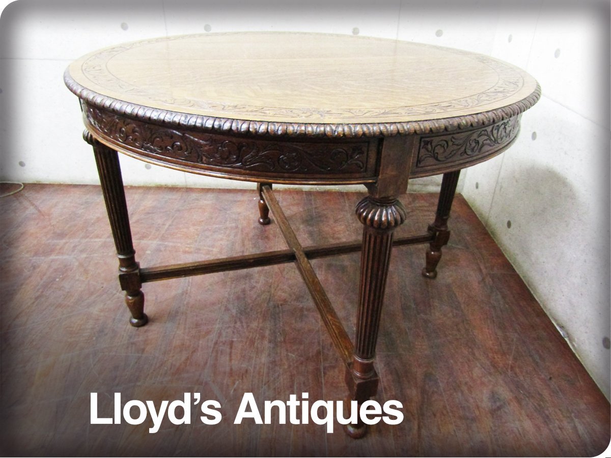 Lloyd's Antiques/ロイズアンティークス/イギリス/英国アンティーク/彫刻/レリーフ/楢/ナラ材/ラウンドダイニングテーブル/35万/smm8920mの画像1