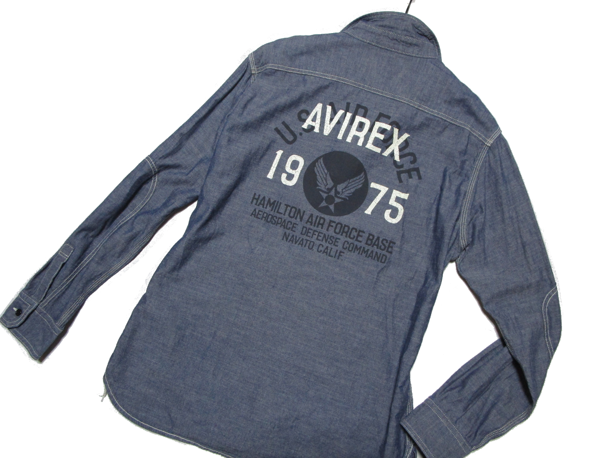 【アヴィレックス】 インディゴシャンブレーシャツ バックプリント サイズXL AIR FORCE TYPE BLUE AVIREX 上野商会の画像2