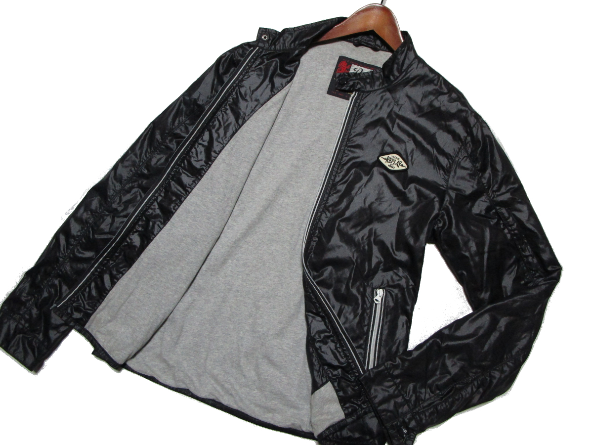 【リプレイ】 バンドカラー ナイロンジップジャケット ブラック サイズL ライダースデザイン REPLAYの画像2