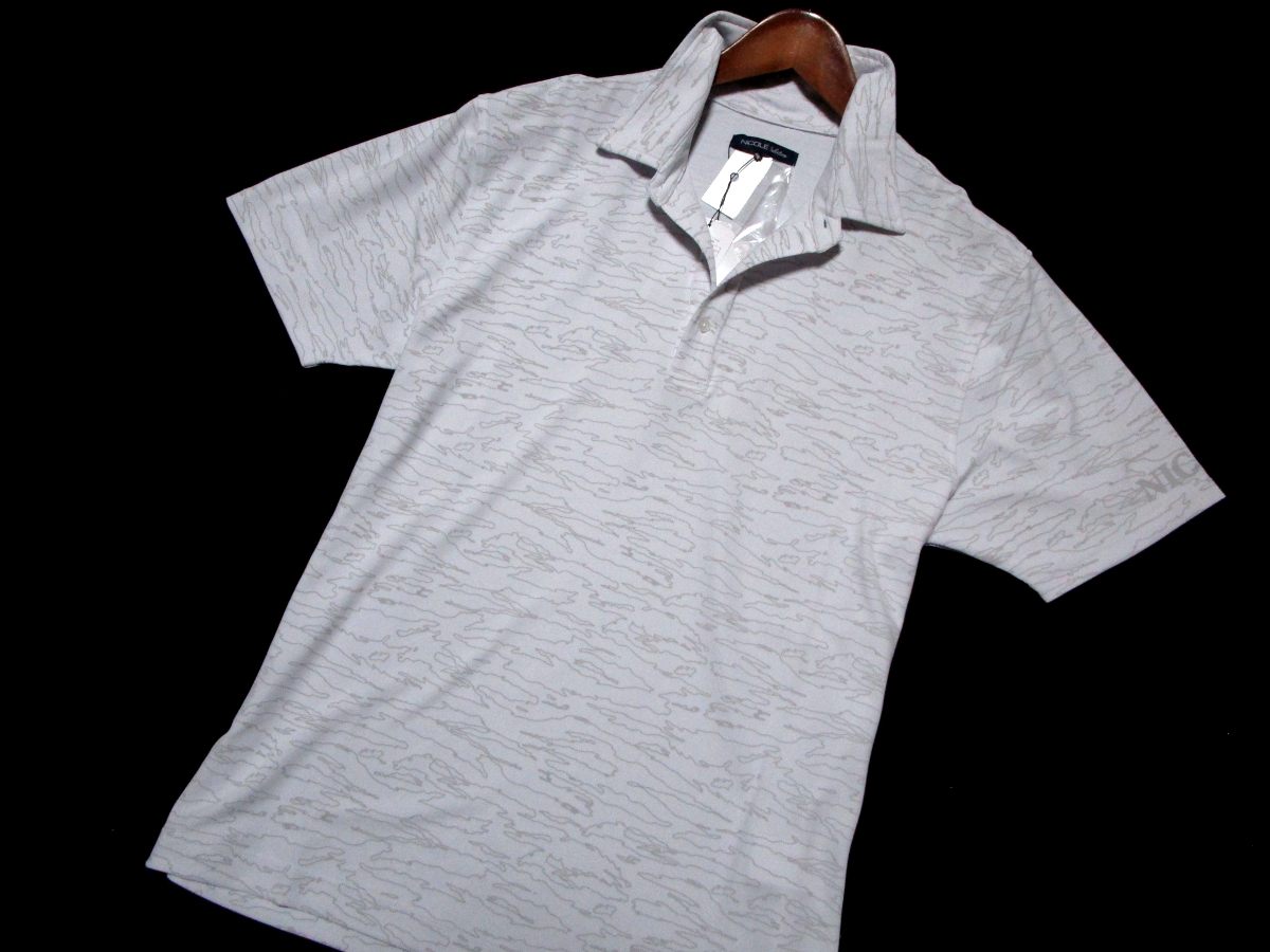 新品 【ニコル ゴルフ】 吸汗速乾 半袖ポロシャツ カモフラ ホワイト サイズ50 (XL) NICOLE Selection GOLF LINEの画像2