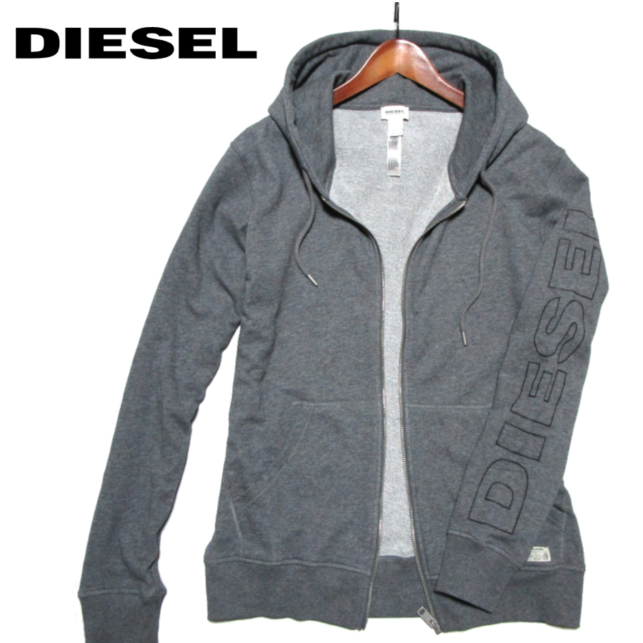 【ディーゼル】 袖ロゴ　スウェットジップパーカー　杢グレー　裾プリント　サイズM　DIESEL LOUNGEWEAR　ディーゼルジャパン_画像1