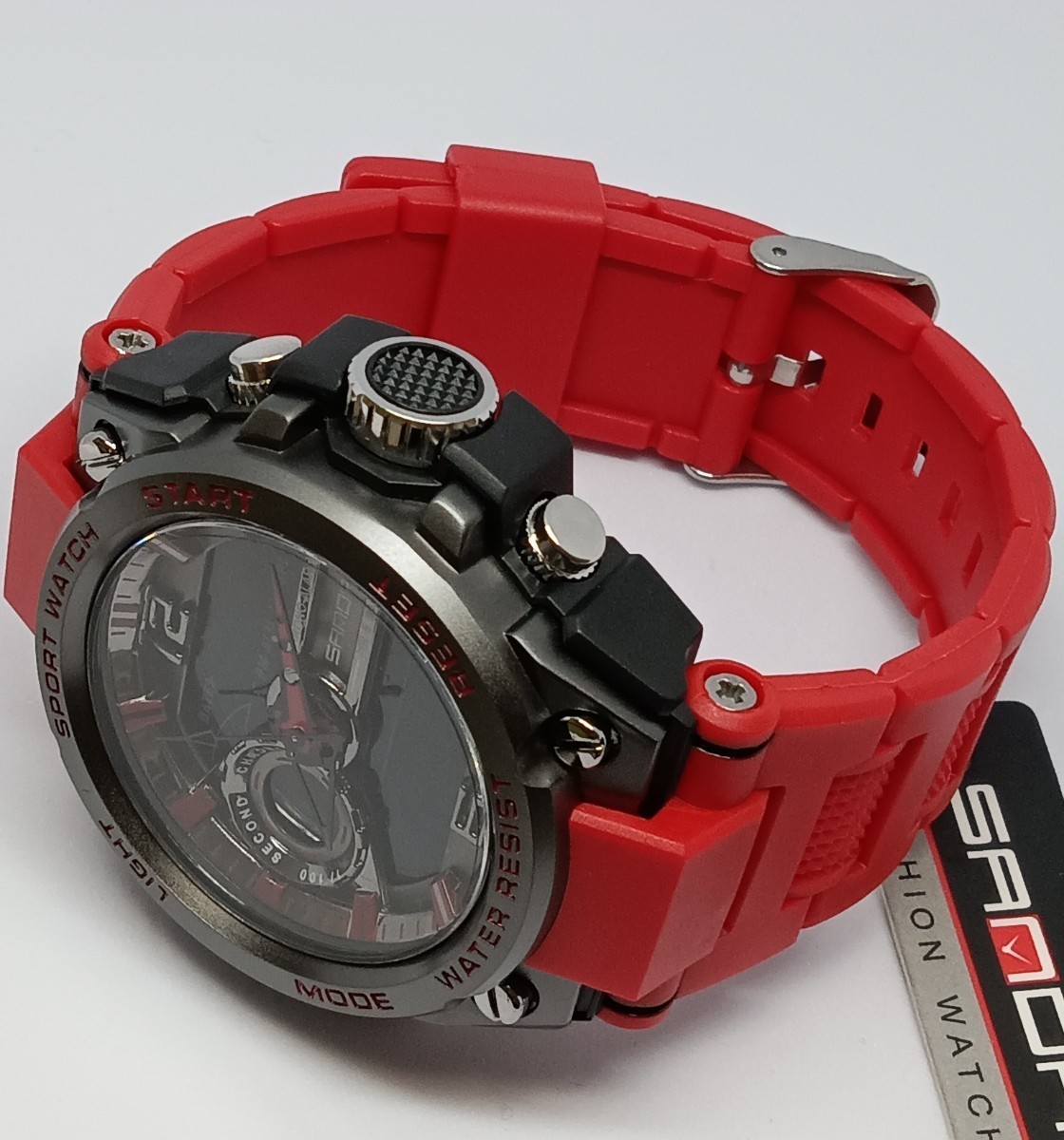 メンズ腕時計 ダイバーズウォッチ 防水腕時計　サーフィン　レッド　高品質　デジタル ストップウォッチ1119HR 