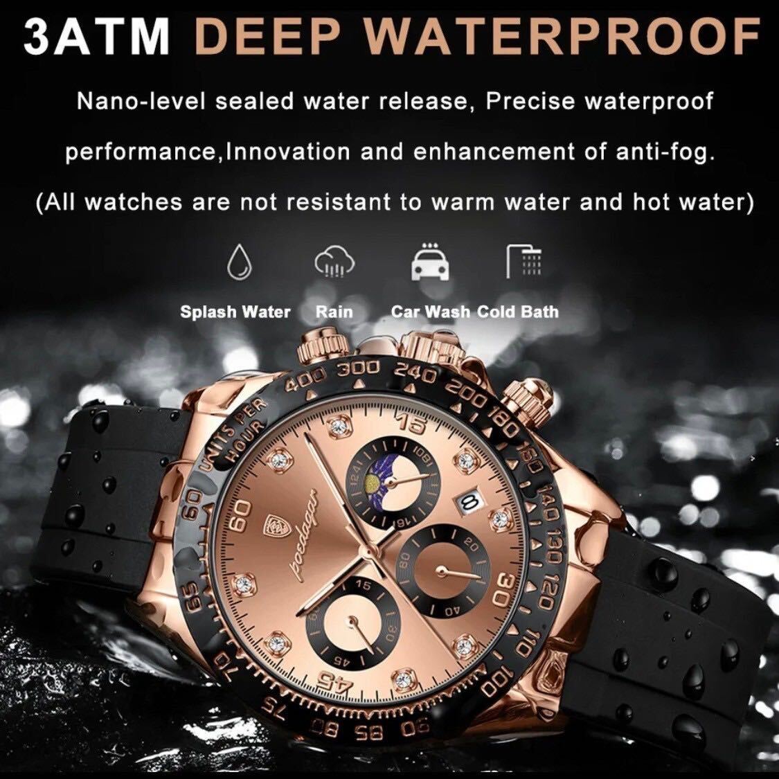 大谷翔平 176号記念セール メンズ腕時計 デイトナオマージュ クロノグラフ  シリコンベルト  防水腕時計 ジルコニア1285dの画像3