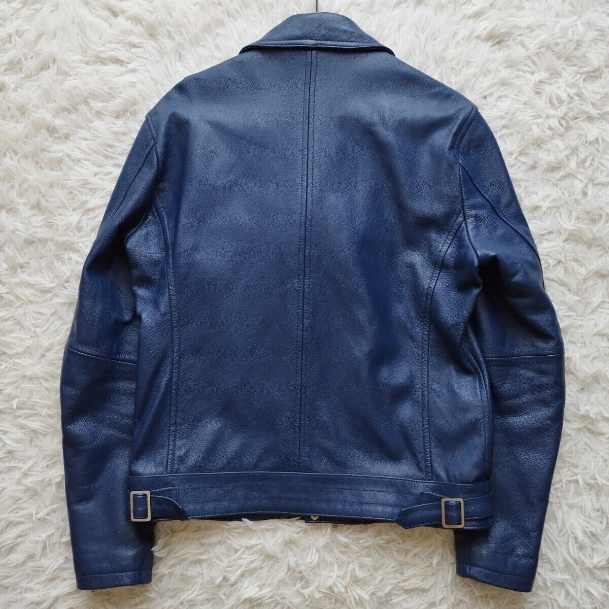 [. height. excellent article ] rare color!JACK ROSE Jack rose go-to leather double rider's jacket mountain sheep leather navy blue blue 3 L size corresponding 
