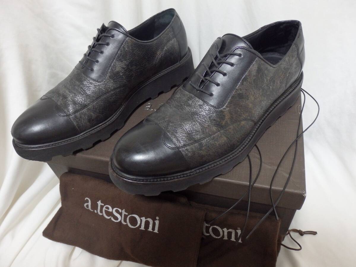  test -ni black leather × metal duck pattern leather sneakers 7 display 26. corresponding used beautiful goods box,. cord, shoes go in attaching a.testoni Italy made super-discount!