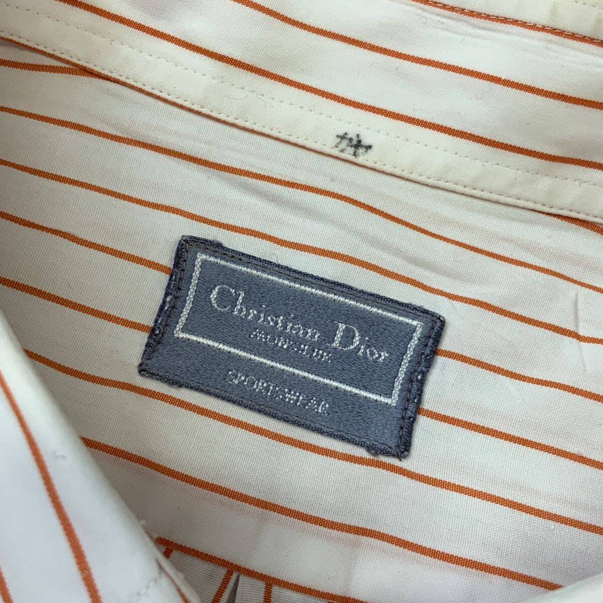 90*s Christian Dior Christian Dior orange stripe long sleeve shirt men's XL corresponding white 