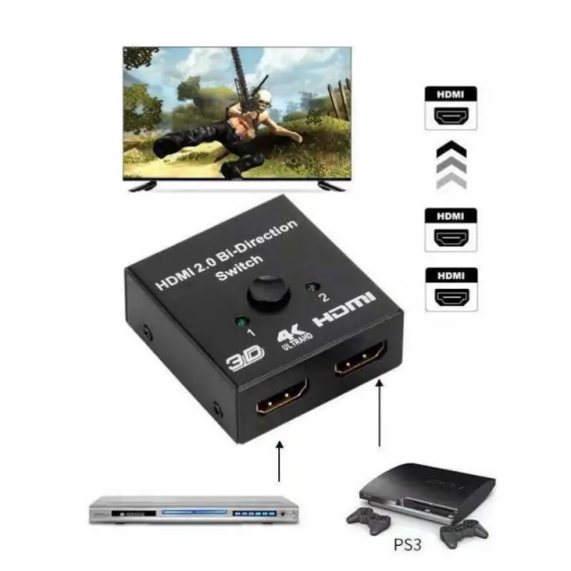 HDMI switch HDMI splitter HDMI2.0 interactive selector HDMI distributor 2 input ×1 output or 1 input ×2 output 4K 30HZ 3D/1080p selector high speed stability 