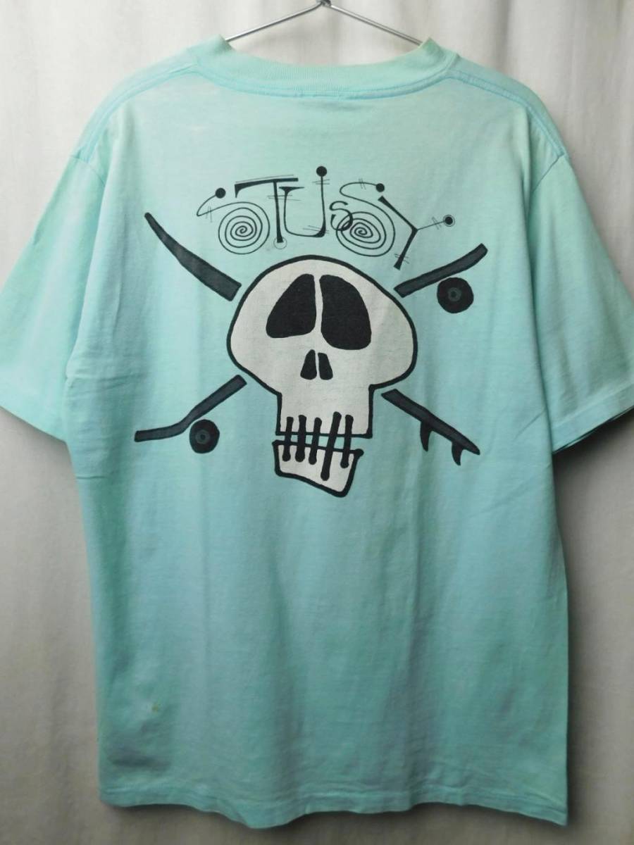 70s80s90s ビンテージ Stussy ステューシー Tシャツ スカル ブサイクスカル ブサイクドクロ サックス_画像2