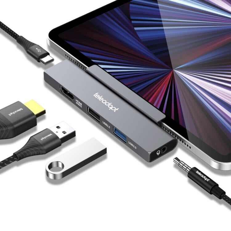 Teleadapt iPad Pro 専用ハブ Type C USB Cハブ 100W PD 急速充電 4K HDMI出力 3.5mmオーディオジャック搭載 USB 2.0/3.0 データ転送 _画像1