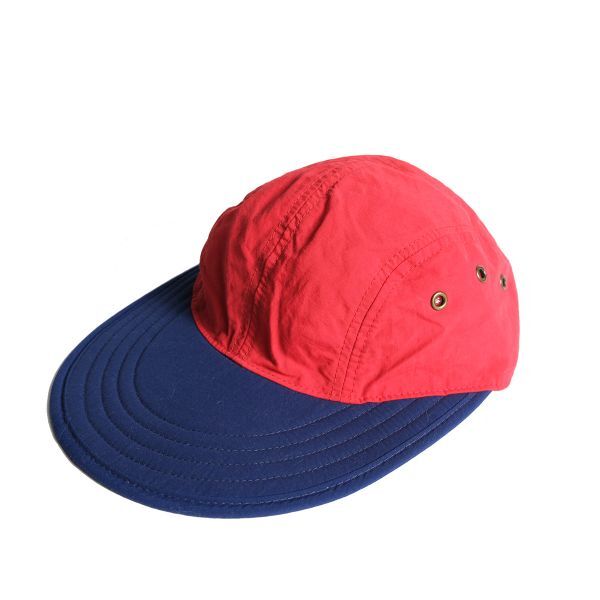  dead stock 90\'s USA made NORDIC GEAR 2 tone nylon long Bill cap (ONE SIZE) red × blue 90 period America made old tag Old 