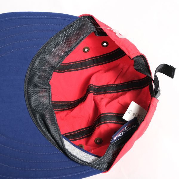  dead stock 90\'s USA made NORDIC GEAR 2 tone nylon long Bill cap (ONE SIZE) red × blue 90 period America made old tag Old 