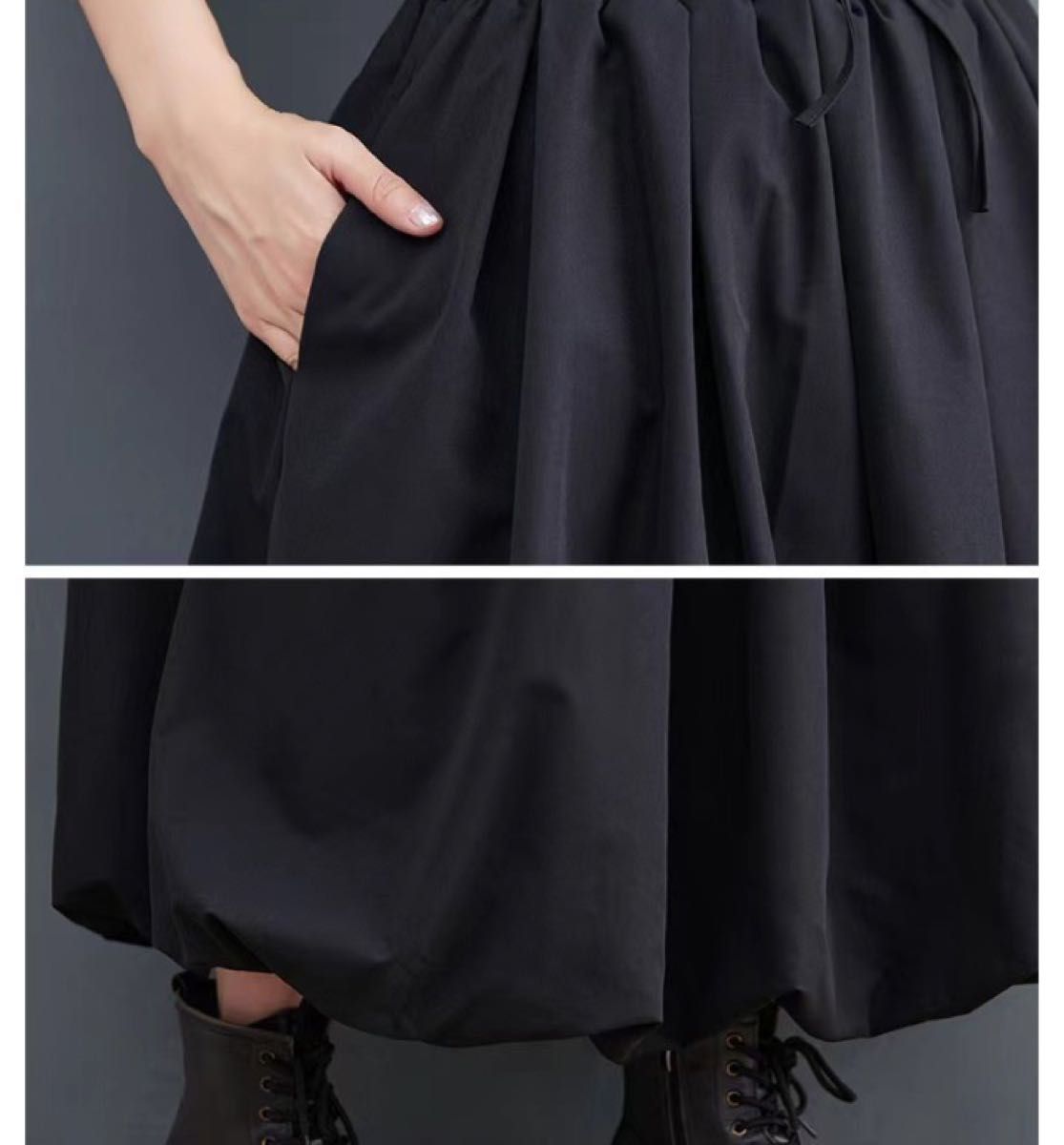 バルーン スカート フレアスカート ブラック 大人コーデ 韓国 ロングスカート ウエストゴム レディース  黒  ロング