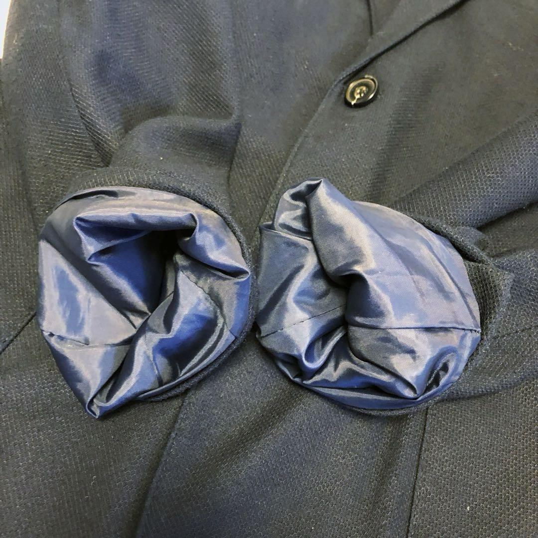 ザラ【超希少サイズ XL】ZARA テーラードジャケット ネイビー 紺 LL 52 シングル 春夏 コットン 綿 パイピングの画像6