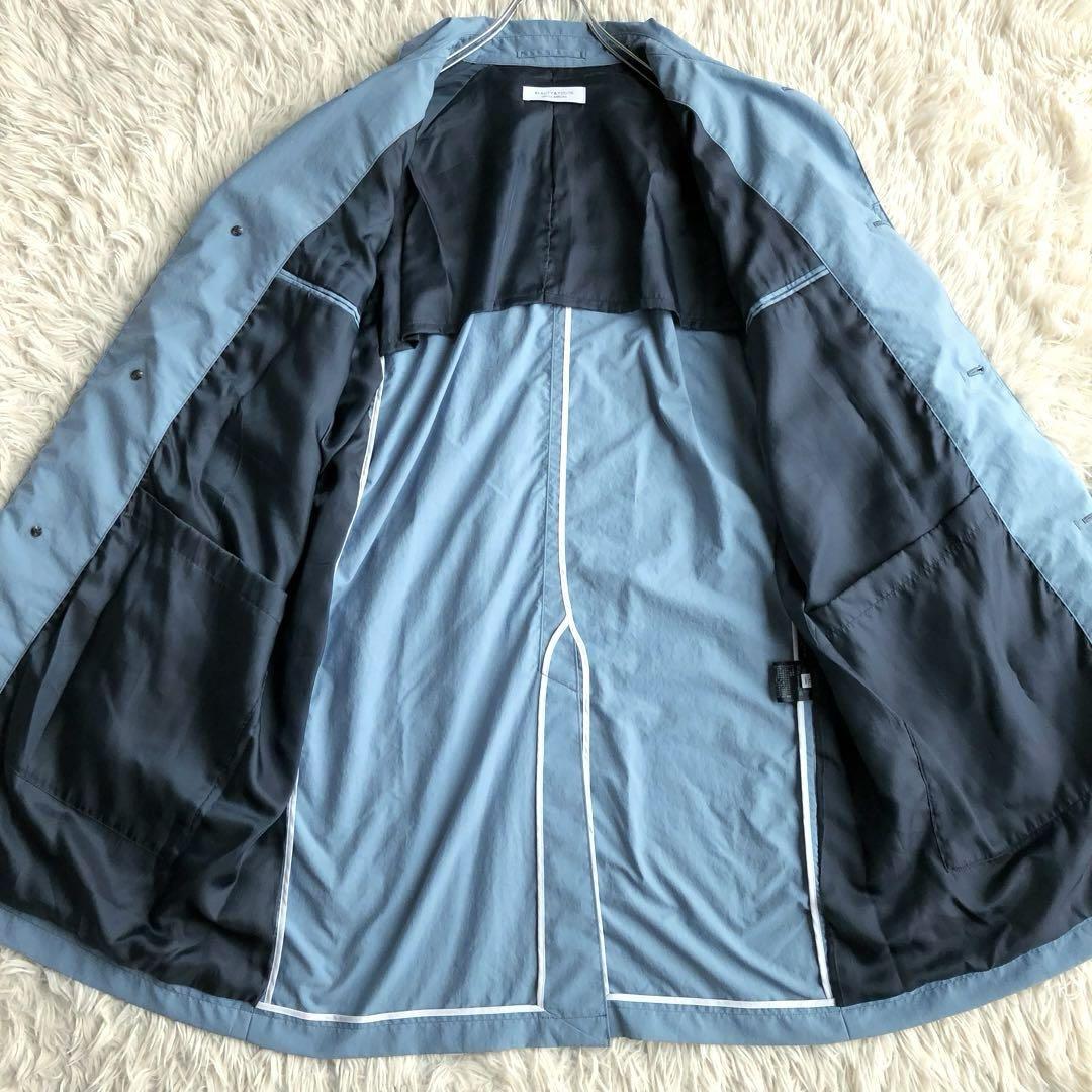 ユナイテッドアローズ【希少 L はっ水 ナイロン PERTEX】UNITED ARROWS スプリングコート ステンカラーコート ブルー 青 パーテックス 撥水