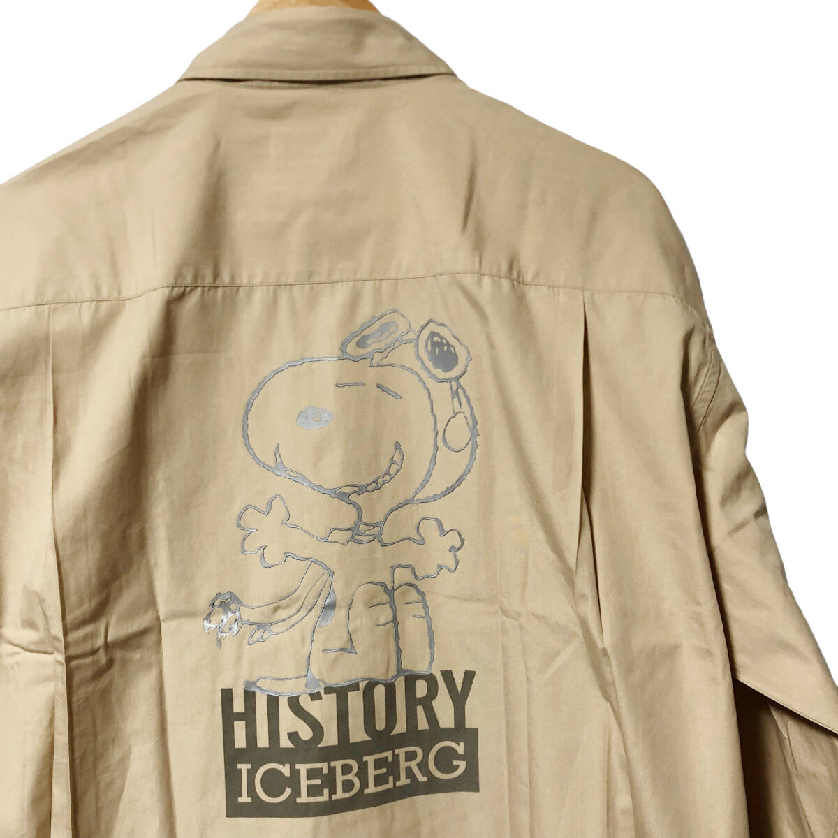ICEBERG HISTORY アイスバーグ スヌーピー ボタンダウンシャツ バックプリント 刺繍 ロゴ XL ベージュ イタリア製 メンズ A9の画像3