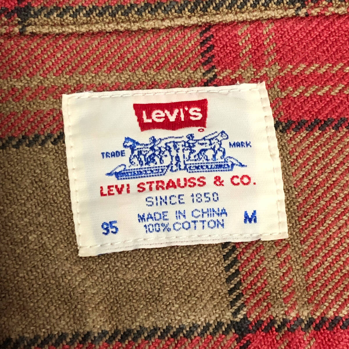 90s Levi's リーバイス ヘビー ネルシャツ チェック 長袖 M 赤 茶 厚手 ヴィンテージ 60523-6687 メンズ A12_画像7