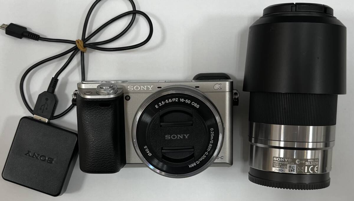 #16818【通電充電確認】SONY a6000 E 3.5-5.6/PZ 16-50 OSS E 4.5-6.3/55-210 ミラーレス一眼 デジタルカメラ 動作未確認の画像1