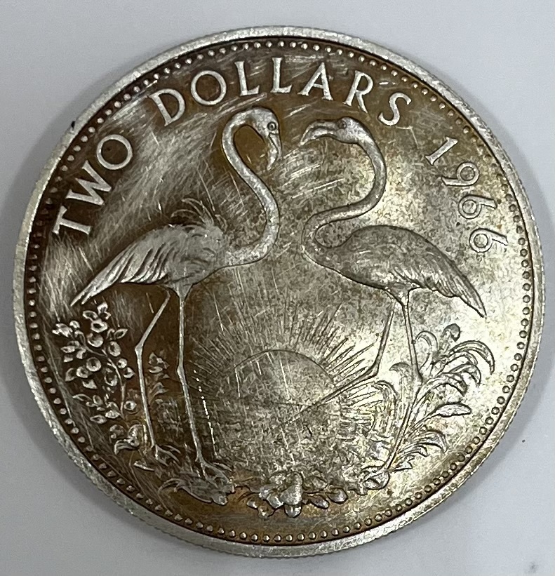 #16796E　バハマ諸島　2ドル　銀貨　シルバー　1966年　約29.7g_画像2