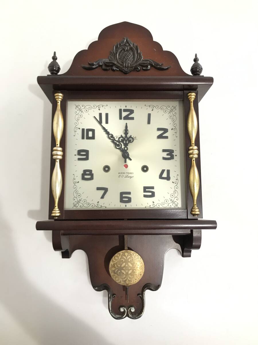 HG6337 愛知時計 振り子時計 掛時計 ゼンマイ式 昭和レトロ アナログ アンティーク コレクションの画像1