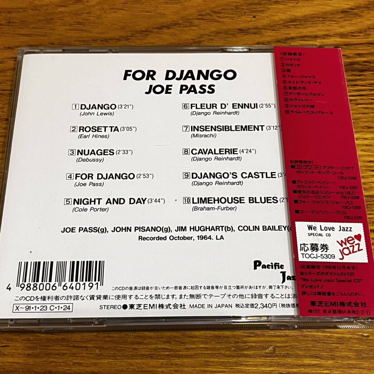 CD 帯付 ジョー・パス JOE PASS FOR DJANGO 日本語解説有り ディスク良好 TOCJ-5309 90年の画像2