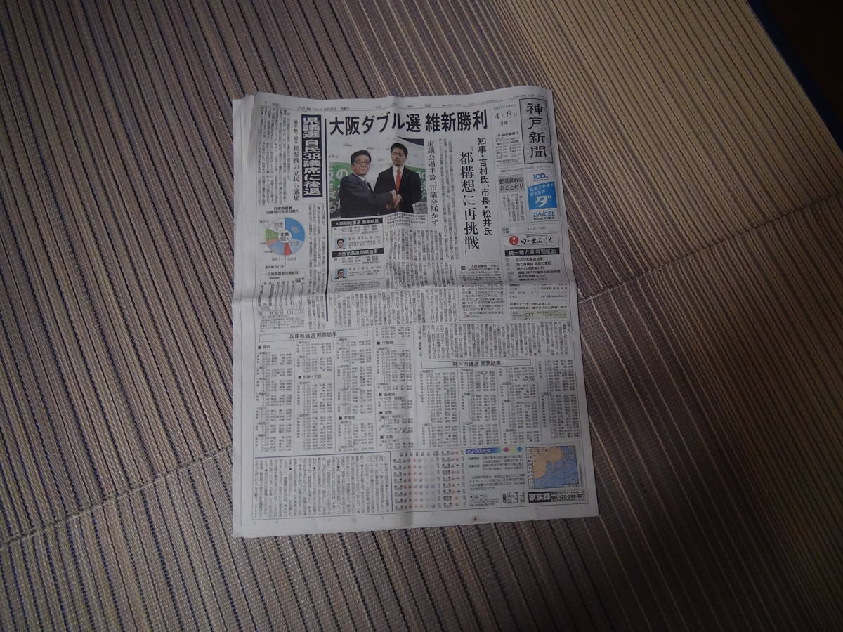 維新の平成最後の大阪知事と市長選で松井市長と吉村知事の新聞_画像1