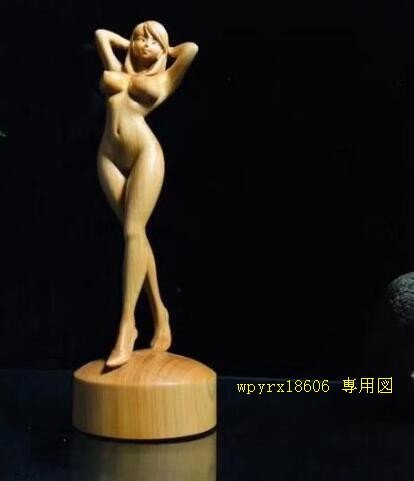 ツゲの木彫りお風呂女神ヌード美術品飾り物美少女木製彫刻置物_画像1