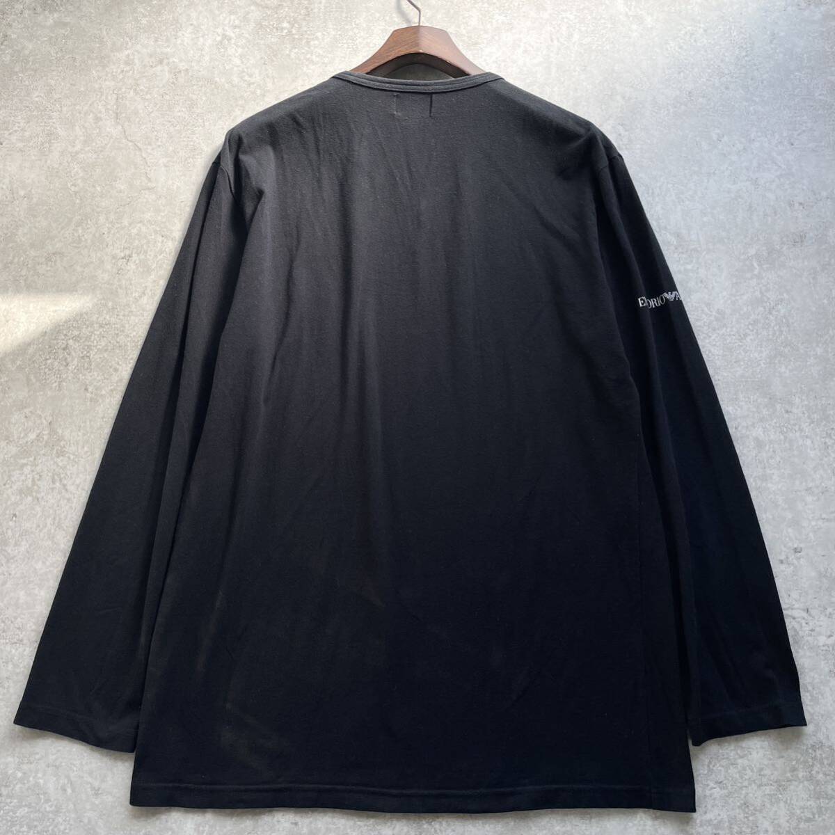 美品■XXXL■EMPORIO ARMANI エンポリオ アルマーニ ラインストーン ロゴ Vネック カットソー ロンT ブラック 黒 長袖 Tシャツ ストレッチ_画像2