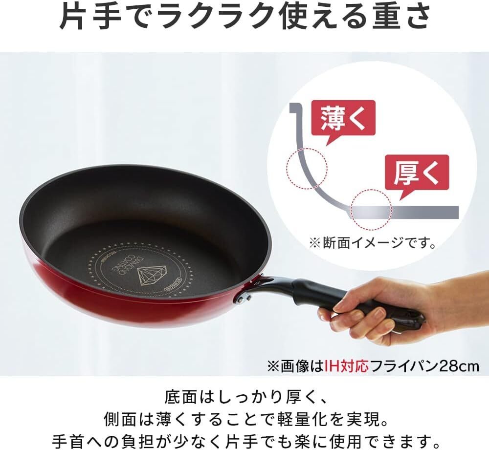 アイリスオーヤマ(IRIS OHYAMA) ガス火専用 フライパン 20cm ダイヤモンドコート ダークレッド KITCHEN Cの画像7