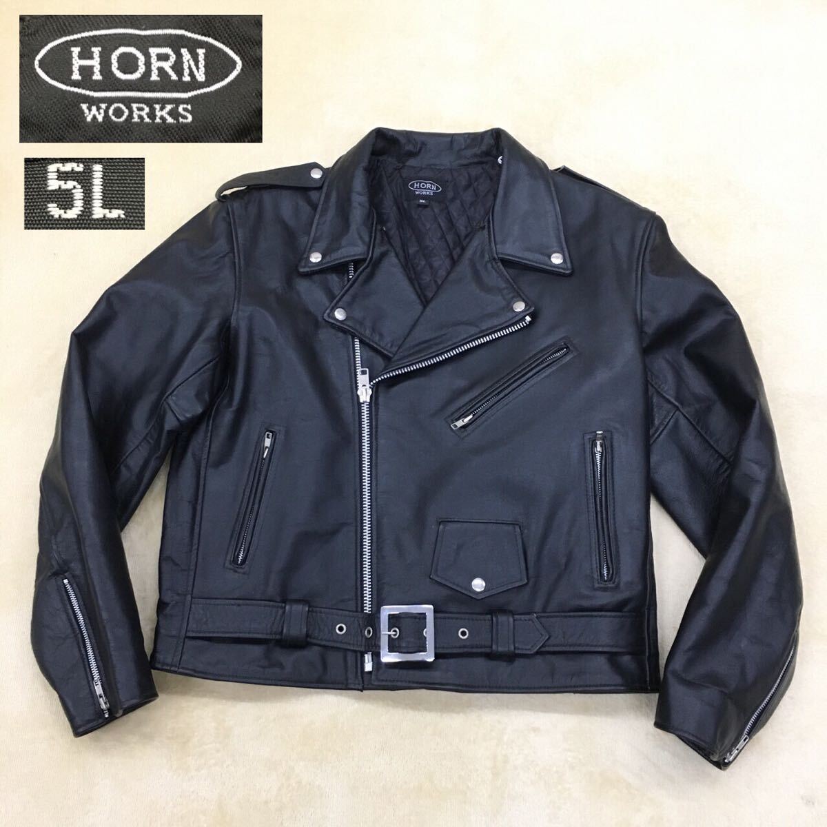 HORN WORKS ホーンワークス ダブルライダース レザージャケット バッファロー 革ジャン メンズ 大きいサイズ 5L