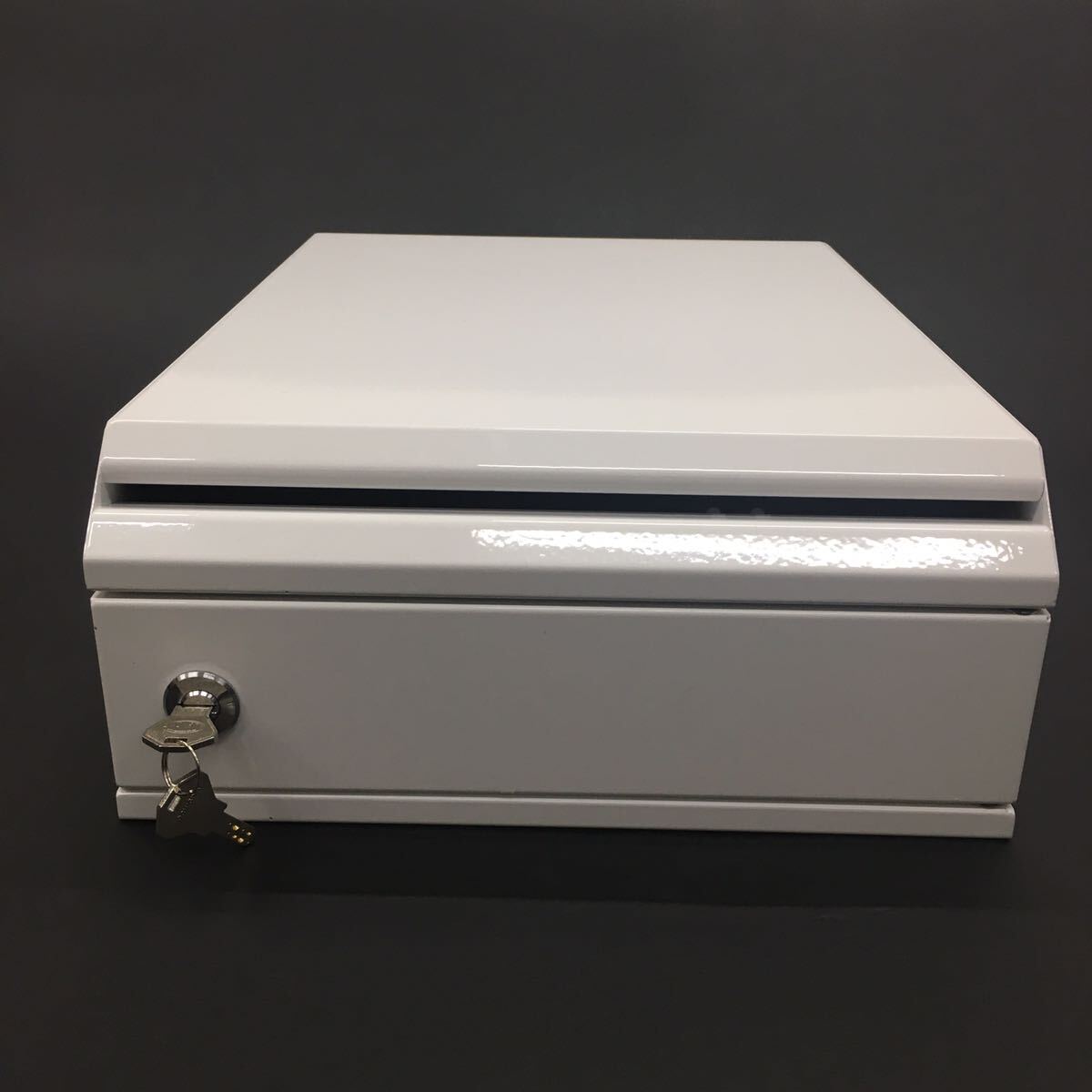 ⑨ BUNBUKU ぶんぶく 機密書類回収ボックス 卓上タイプ KIM-S-6 鍵2個付き スチール製 ホワイト 白