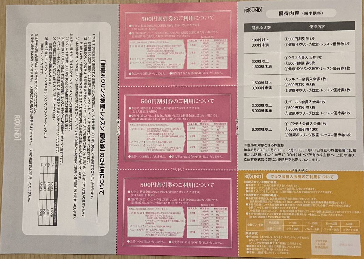 【送料無料】ラウンドワン優待券3枚1500円分 有効期限2024年10月15日の画像2