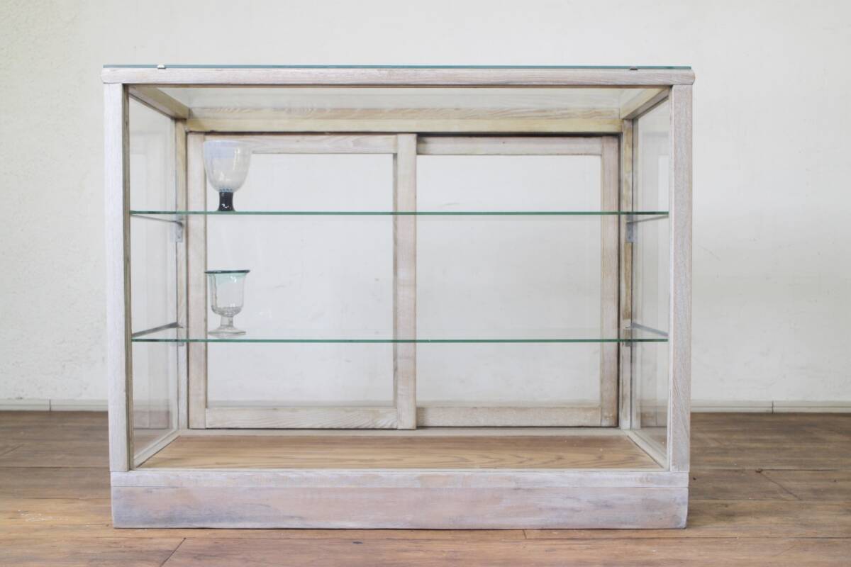 アンティーク ガラスケース 5面 ショーケース 飾り棚 カウンター 木製　幅90㎝