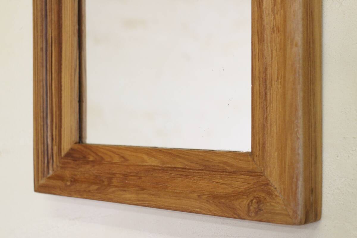 チーク材 ヴィンテージ ウォールミラー 鏡 無垢材 古材 壁掛け 鏡/アンティーク_画像3