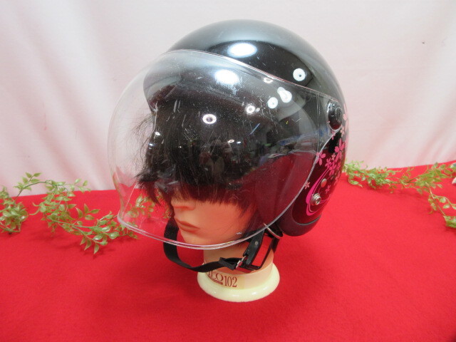 【OH7719/8】レディース用　自動二輪乗車用　ヘルメット　BS-6SR　サイズ57-58ｃｍ　ブラック/花柄_画像1