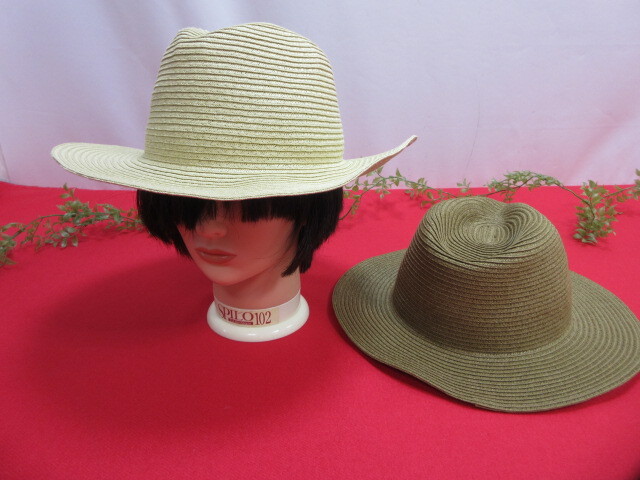 【OH7800/10】earth/アース　レディース用　麦わら帽子2個セット　ハット　帽子　夏用帽子　サイズF　ベージュ/ブラウン_画像1