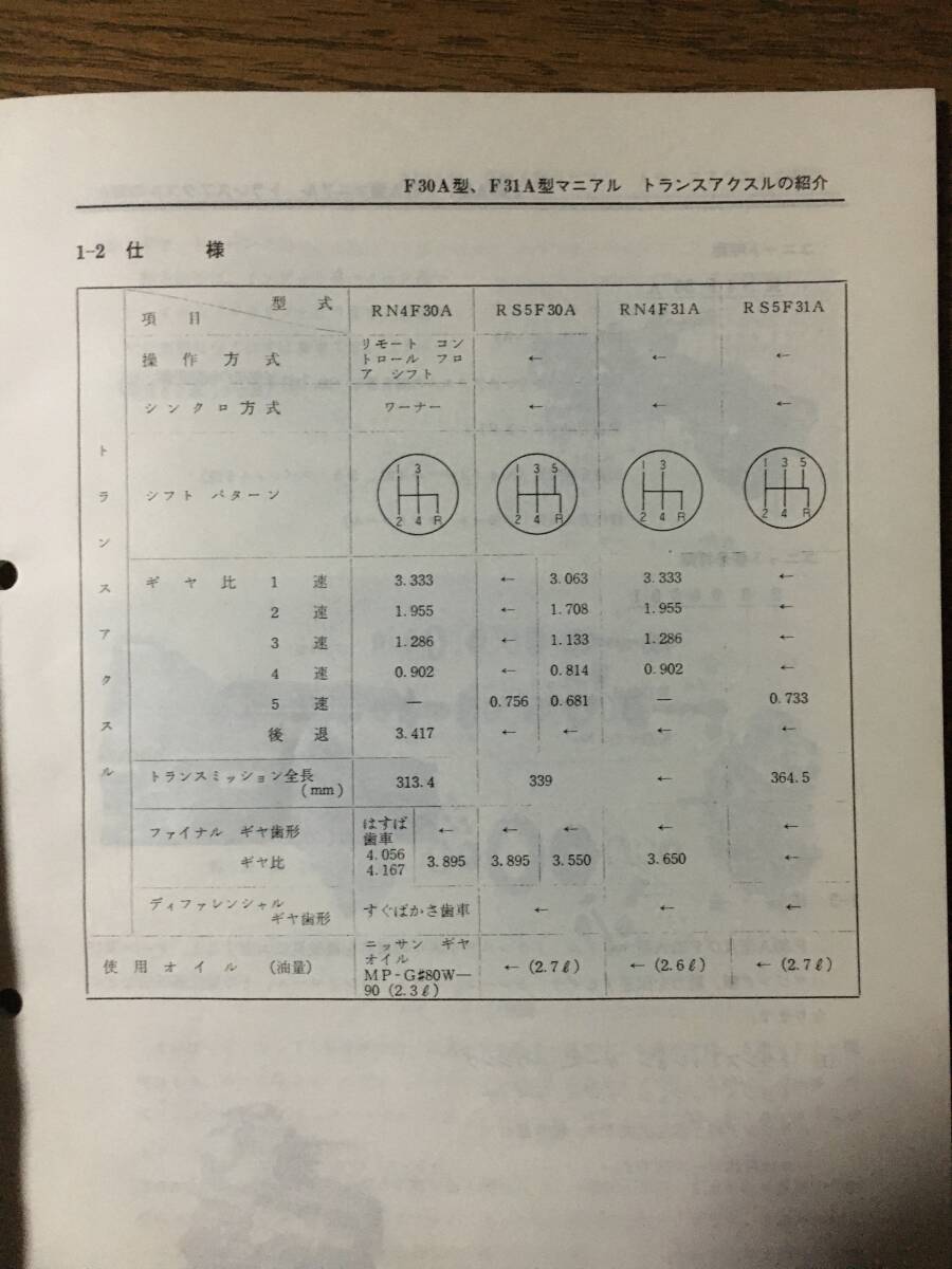 日産 マニアルトランスアクスル 整備要領書 1981 RN4F30A RS5F30A RN4F31A RS5F31Aの画像2