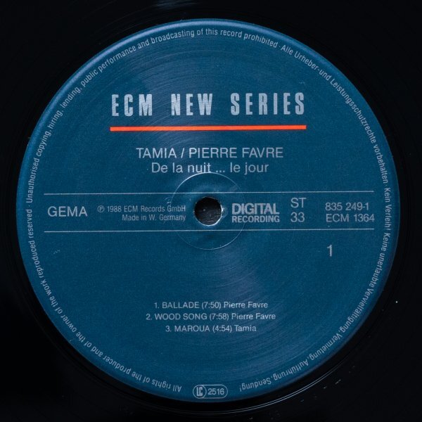 【独オリジナル】TAMIA / PIERRE FAVRE W.GERMANY盤 DE LA NUIT... LE JOUR / ECM / EXPERIMENTAL JAZZの画像9