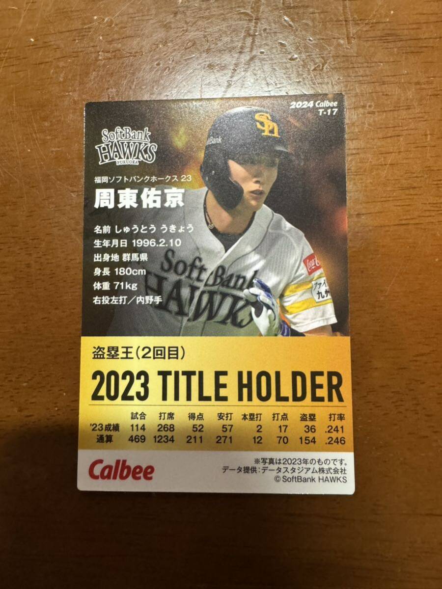 【未使用】カルビー プロ野球チップス 2024年 第1弾 周東佑京 福岡ソフトバンクホークス タイトルホルダーカードの画像2